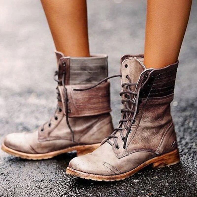 Ortho Pied-Boots-Bottines à lacets en cuir chic pour femme