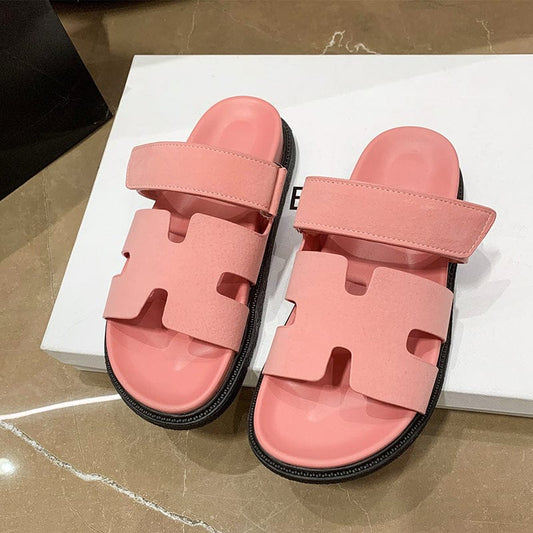 Aurélie - Sandales plates élégantes en néoprène rose pour femmes