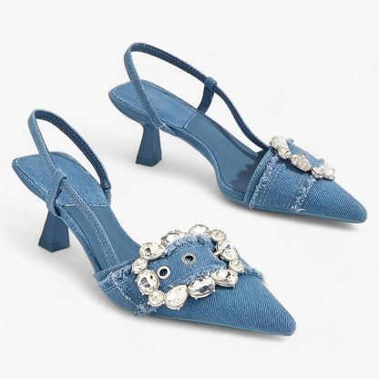 Chloé - Talons hauts en denim chic avec ornements scintillants