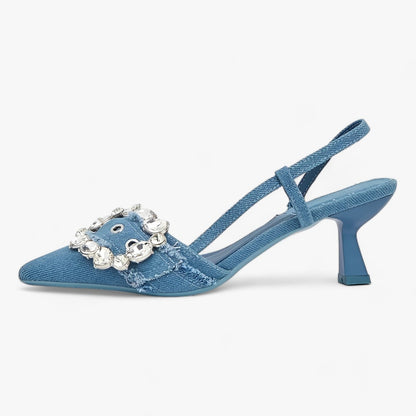 Chloé - Talons hauts en denim chic avec ornements scintillants