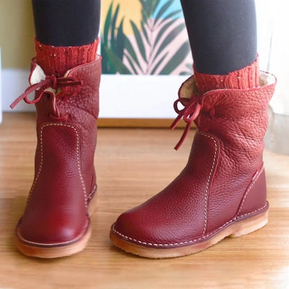 Clara - Bottes élégantes en cuir rouge imperméable pour femme