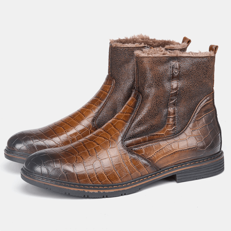 Ortho Pied-Men Boots-Bottes chaudes en cuir isolées pour hommes avec design élégant