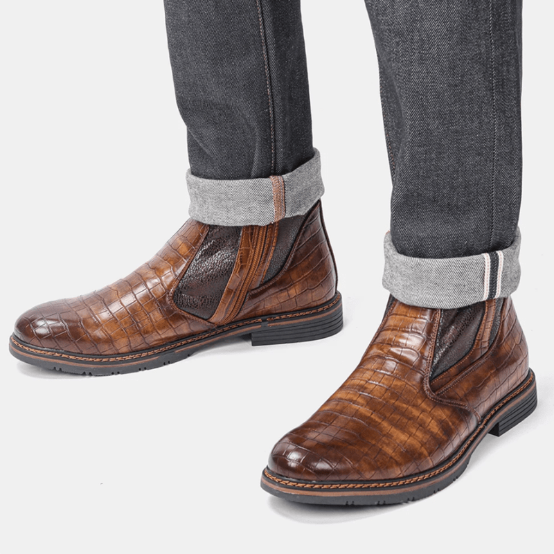 Ortho Pied-Men Boots-Bottes chaudes en cuir isolées pour hommes avec design élégant