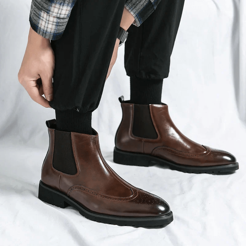 Ortho Pied-Men Boots-Bottes élégantes en cuir pour hommes avec confort optimal