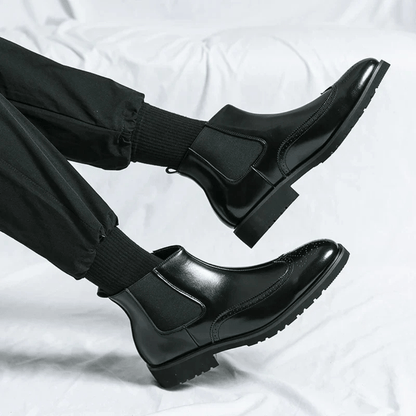 Ortho Pied-Men Boots-Bottes élégantes en cuir pour hommes avec confort optimal