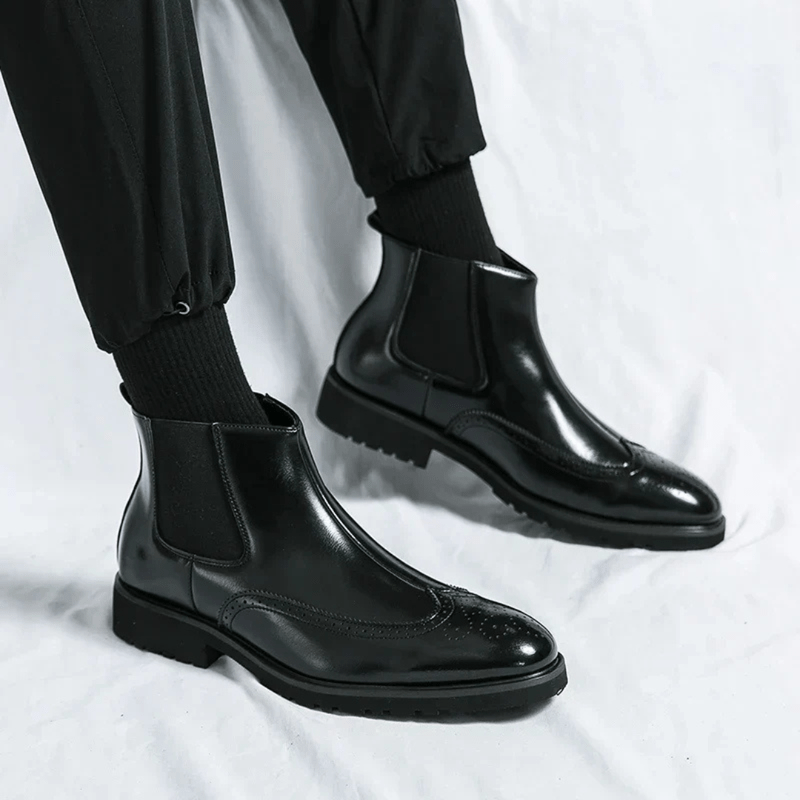 Ortho Pied-Men Boots-Bottes élégantes en cuir pour hommes avec confort optimal