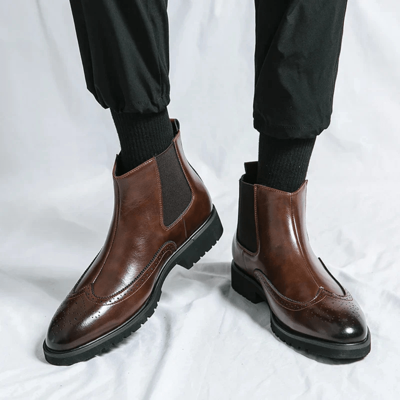 Ortho Pied-Men Boots-Bottes élégantes en cuir pour hommes avec confort optimal