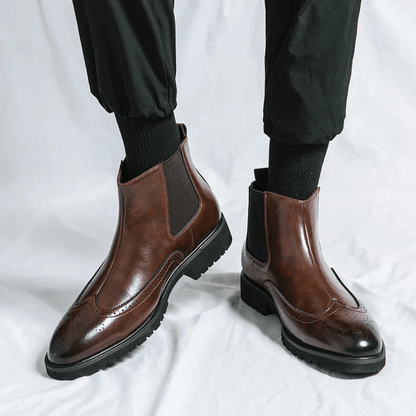 Ortho Pied-Men Boots-Bottes élégantes en cuir pour hommes avec confort optimal