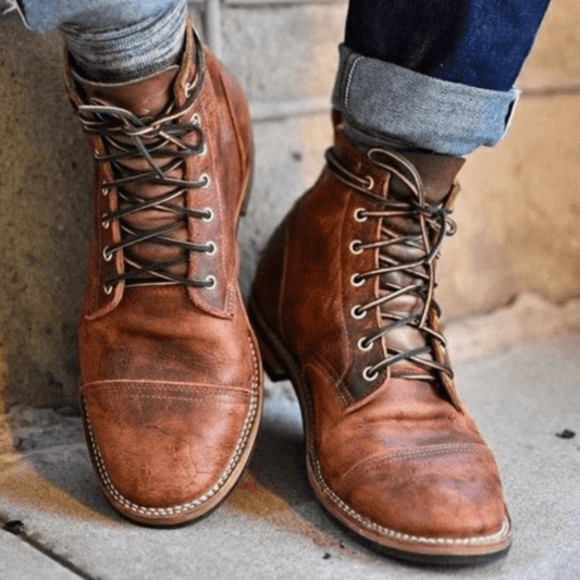 Ortho Pied-Men Boots-Bottes en cuir tendance avec lacets pour hommes