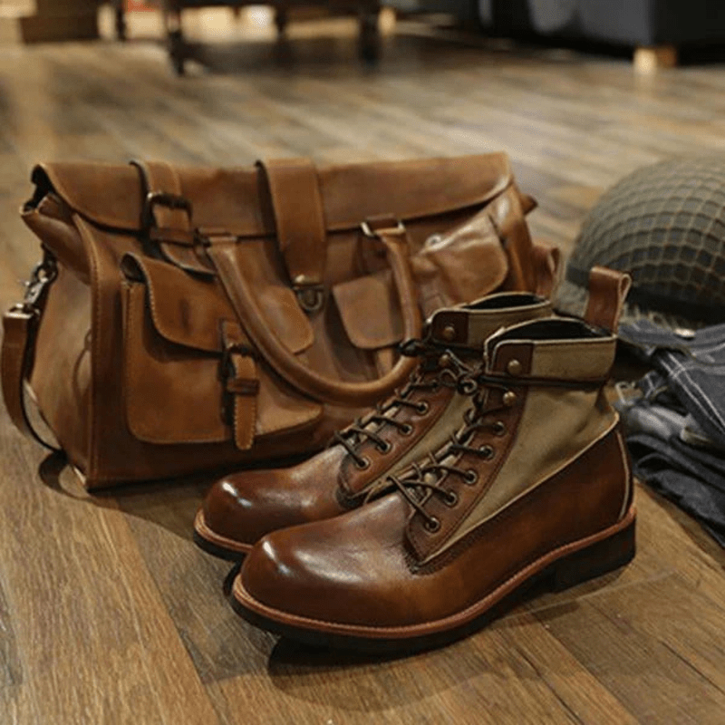 Ortho Pied-Men Boots-Bottes en cuir vintage à lacets pour hommes alliant confort et style