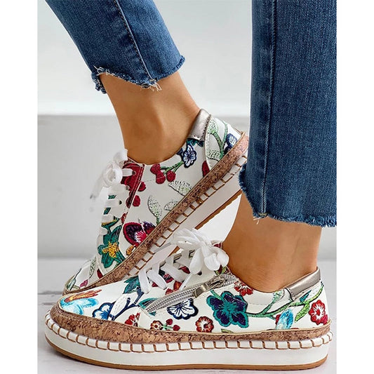 Ortho Pied-Sneakers Women-Baskets à imprimé floral avec laçage pour femmes