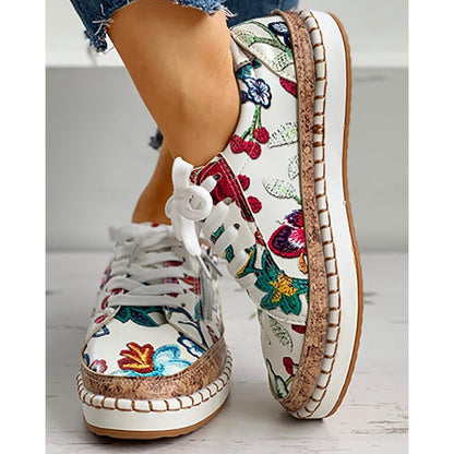 Ortho Pied-Sneakers Women-Baskets à imprimé floral avec laçage pour femmes