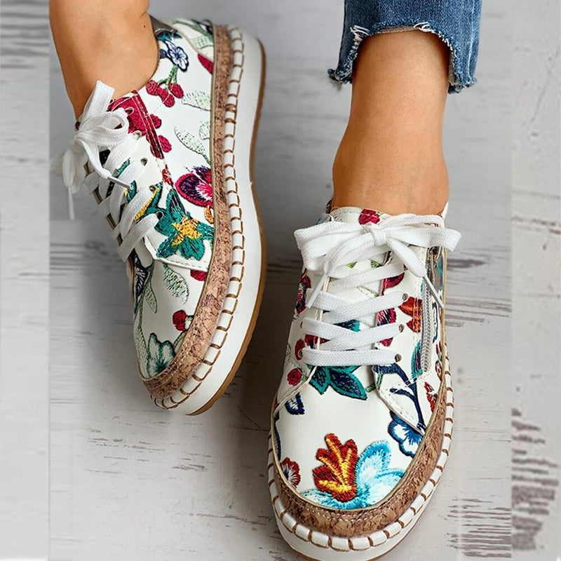 Ortho Pied-Sneakers Women-Baskets à imprimé floral avec laçage pour femmes