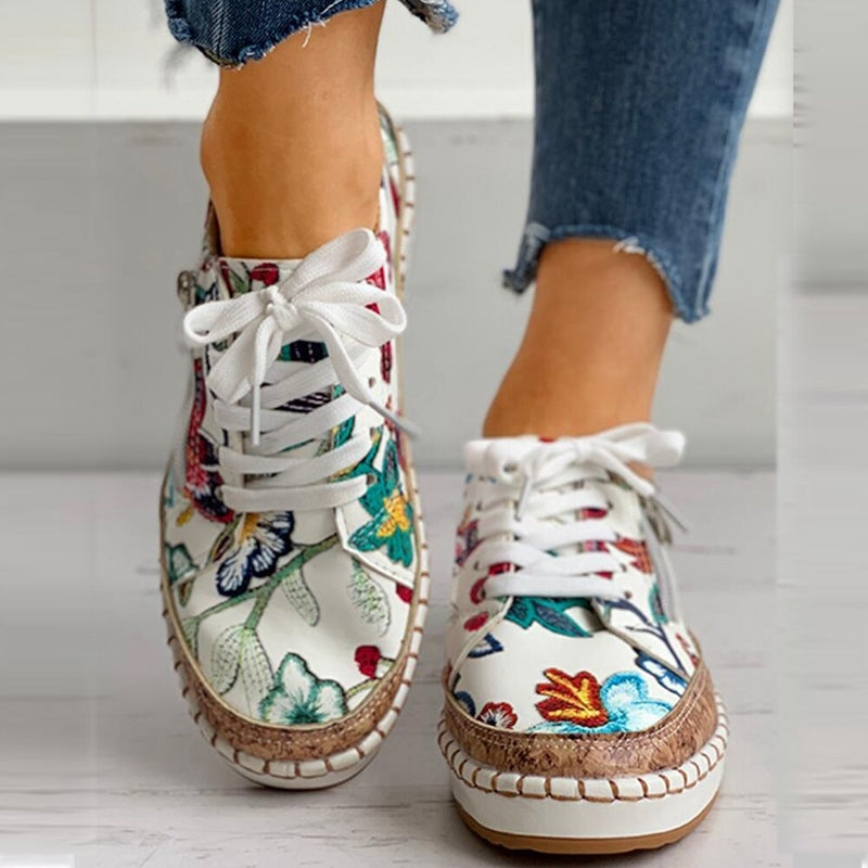 Ortho Pied-Sneakers Women-Baskets à imprimé floral avec laçage pour femmes