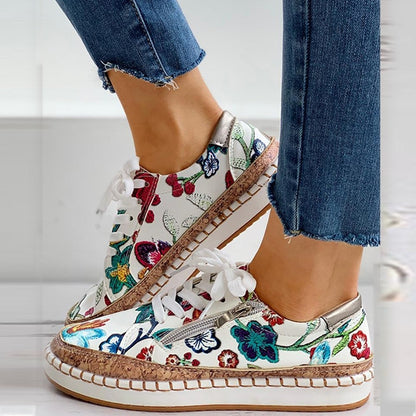 Ortho Pied-Sneakers Women-Baskets à imprimé floral avec laçage pour femmes