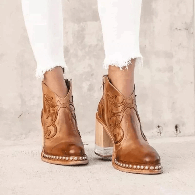 Ortho Pied-Women Boots-Bottes à talons élégantes pour femme avec détails artistiques