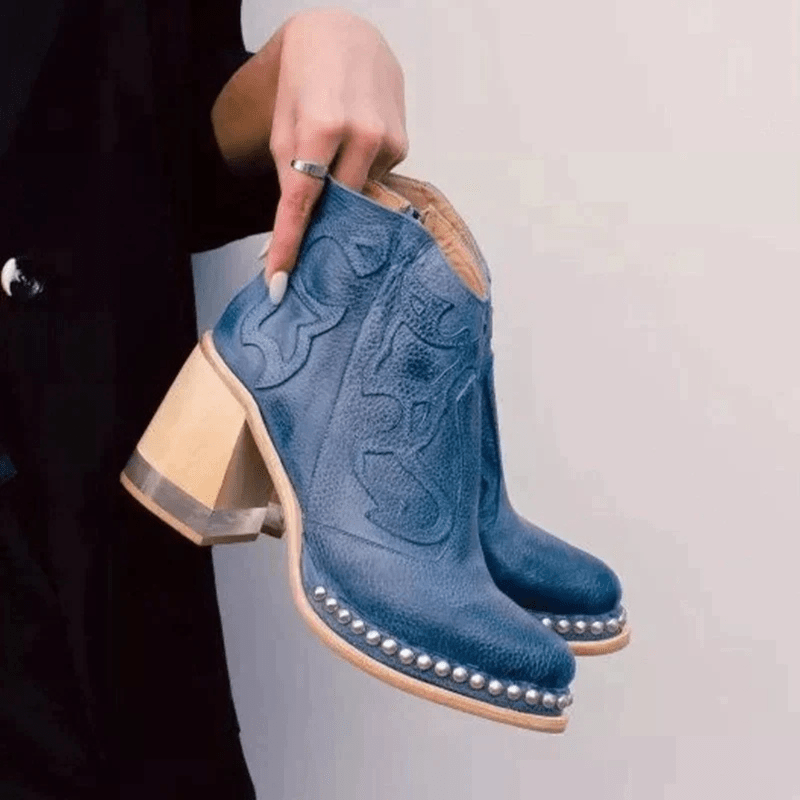 Ortho Pied-Women Boots-Bottes à talons élégantes pour femme avec détails artistiques