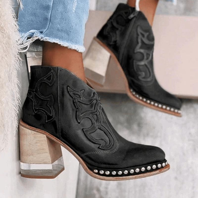 Ortho Pied-Women Boots-Bottes à talons élégantes pour femme avec détails artistiques