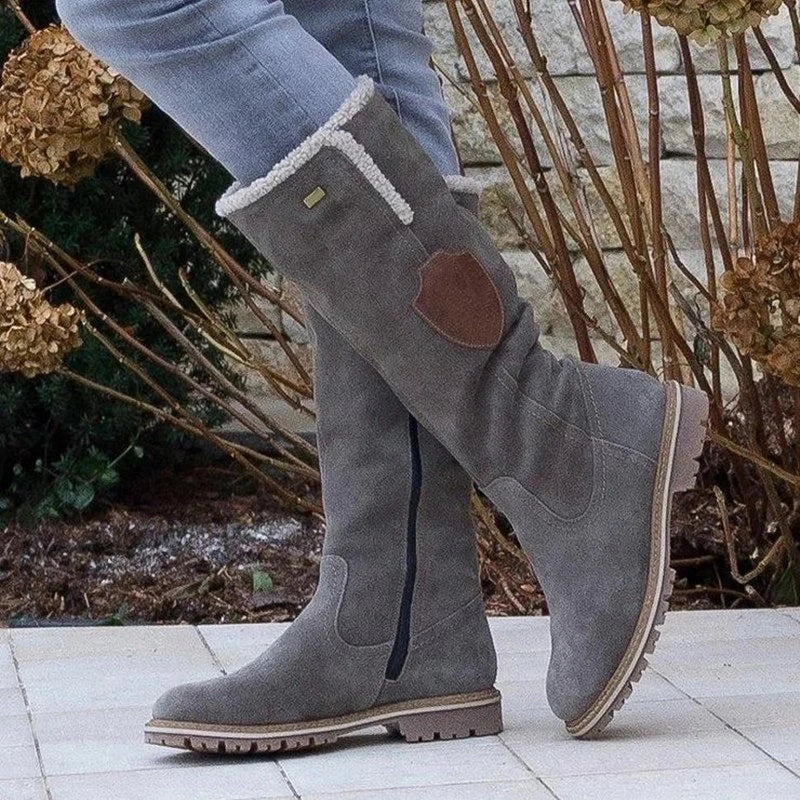 Ortho Pied-Women Boots-Bottes de neige plates au genou avec fermeture à glissière élégantes pour femmes