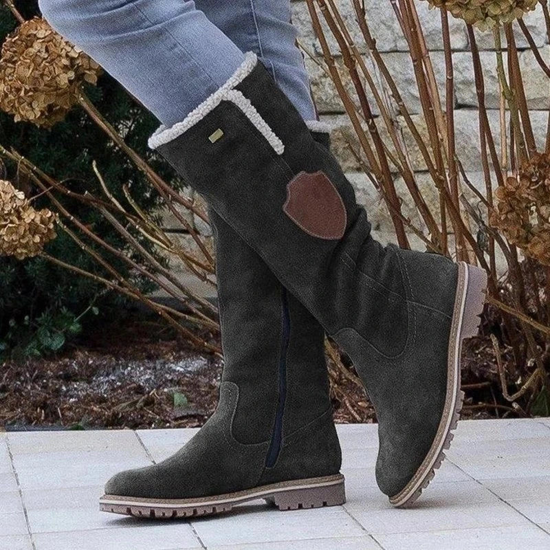 Ortho Pied-Women Boots-Bottes de neige plates au genou avec fermeture à glissière élégantes pour femmes